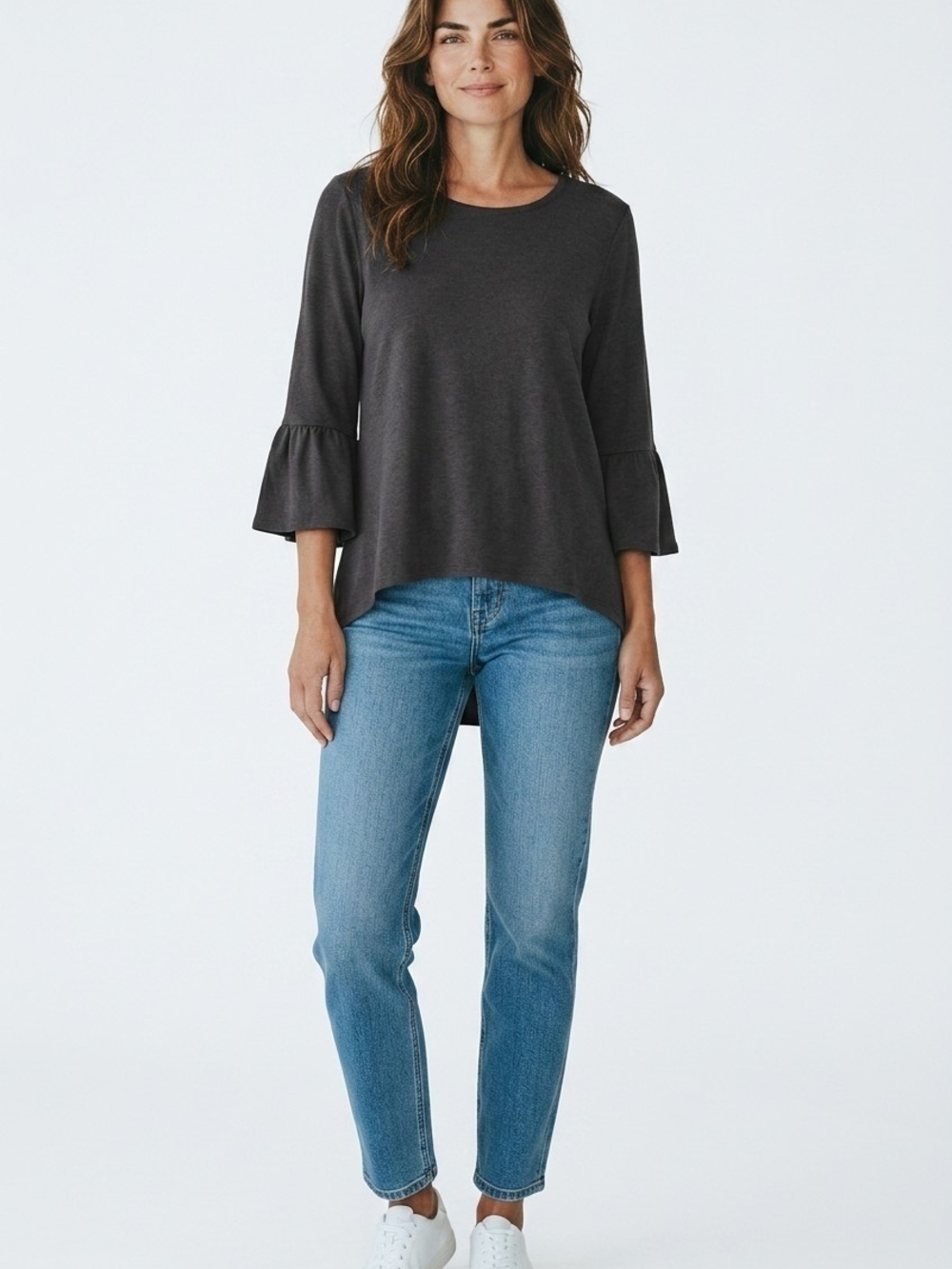 bryn Walker Black Ribbed Scoop Neck Top